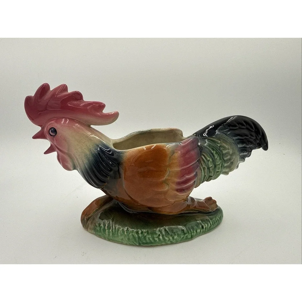 Vintage Rooster Chicken Planter Vase‎ Ceramic Farmhouse Country Cottage Decor